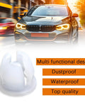 Beefy 10 Pack Car Headlamp Mounting Grommet Retaining Clip Set with car backdrop and feature highlights
