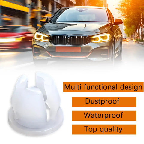 Beefy 10 Pack Car Headlamp Mounting Grommet Retaining Clip Set with car backdrop and feature highlights