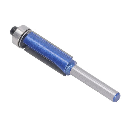 Heavy Duty Top Bearing Flush Trim Router Bits For Woodworking Projects With Sharp Carbide Cutting Edge Nanometer Blue Coating 1/4 Inch Shank Smooth Finish Tool