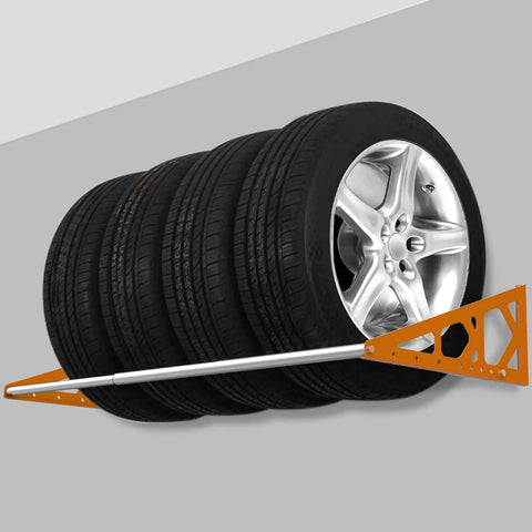 Wall Mount Tire Rack With Adjustable 31 To 56 Inch Range, Heavy Duty Steel Telescopic Rods, 400 Pound Capacity, Tire Storage Organizer For Garage, Keeps Tires Off Floor And Ready To Roll, Orange