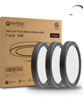 Ultra Slim 7 Inch LED Flush Mount Ceiling Light Kit, No Fuss Easy Install Dimmable 5000K Daylight, 3 Pack with packaging