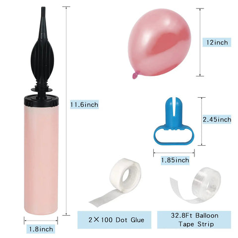 Two Pack Dual Action Balloon Pump Kit Hand Held Inflator For Balloons With 100 Balloons 32 Foot Tape Strip 2 Tying Tools And Glue For Quick Party DIY Decorating