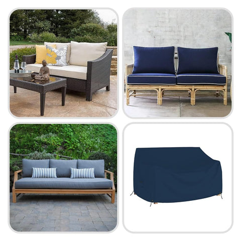 Outdoor Loveseat Cover Weatherproof 12 Oz PVC Coated Polyester Patio Sofa Cover With Air Vents And Drawstrings Keeps Dry Rain Or Shine Fits 54W x 35H x 37D Inches Blue Waterproof UV Resistant over patio loveseat