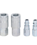 Bad Boy Heavy Duty Air Hose Fittings Rock Solid Three Eighths Inch Npt Air Coupler Plug Kit with two female couplers and two male plugs.