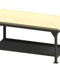 Top Shelf Heavy Duty Workbench Featuring Reinforced Steel Build And Real Maple Surface 72 By 36 Inches side view with black frame