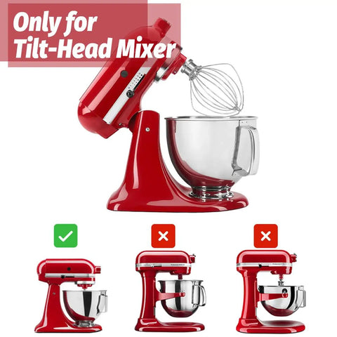 Six Wire Dishwasher Safe Whisk Attachment For 4.5 Quart And 5 Quart Tilt Head Stand Mixers shown on red mixer