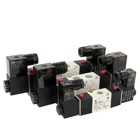 Cluster of 4V220-08 220V Solenoid Valve 5/2 Way, Double Solenoid with 1/4 Inch PT Ports, Aluminum Body for Industrial Air Systems