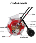 Top view of Manual Garden Seeder With Large 16L Seed Capacity, showing seed storage, handle, and soil-soil cover roller.