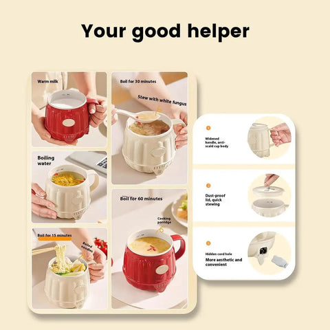 Dual Pack 600 Ml Electric Heated Milk Cup Portable Coffee Warmer With Three In One Design for boiling water and stewing.