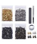 400 Set Double Cap Leather Rivets 5mm Tubular Metal Studs with 3 Piece Setting Tools Kit, 4 Colors in bags with tools.