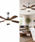 MADISH Modern Walnut 46 Inch Ceiling Fan with Lights and Remote, 5 blade design with LED light in a stylish living room.