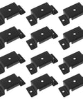 Rock Solid Trailer Stake Pocket Brackets 12 Pack Heavy Steel Inserts For Standard 2x4 Posts And Lumber Black Powder Coated Rust Proof Rail Hardware Built Tough For Real World Hauling Runs, arranged in two rows.