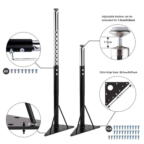 Top Shelf Adjustable Height Table Legs Set Of Four Black Modern Stainless Steel Office And Activity Desk Hardware Heavy Duty Replacement Base Built Different Slick Finish with adjustable height and base details.