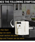 Refrigerator Start Relay And Capacitor Replacement displayed in kitchen for Whirlpool and Kenmore fridges fits W10416065 PS8746522 67003186 1 pack easy install reliable cooling upgrade for home kitchens