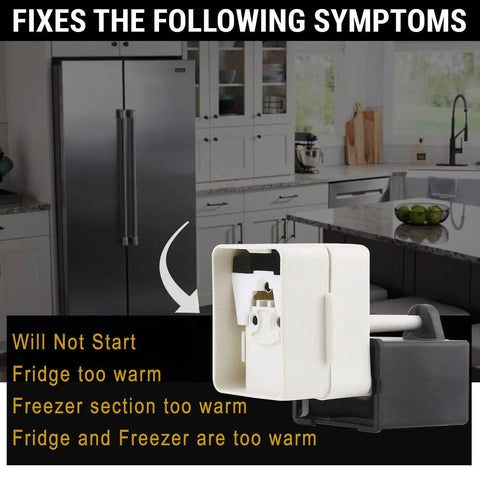 Refrigerator Start Relay And Capacitor Replacement displayed in kitchen for Whirlpool and Kenmore fridges fits W10416065 PS8746522 67003186 1 pack easy install reliable cooling upgrade for home kitchens