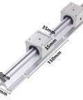 Close-up of Beefed-Up SBR20 Linear Rail Kit 3000mm Set showing 1500mm rail and SBR20UU bearing blocks with measurements.