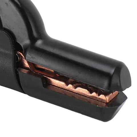 Close-up of 800A Heavy Duty Welding Electrode Holder Stinger Clamp for Stick Welding, showing copper jaws and black grip.