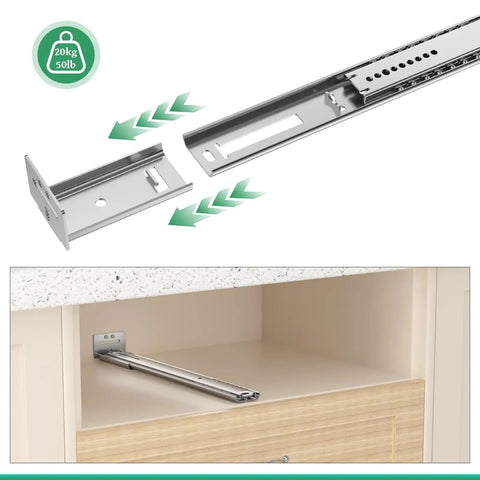 Heavy Duty 14 Inch Drawer Slides Set, Six Pack Center Mount, Bottom Mount And Undermount Options, Three Quarter Extension Rails For Dresser Cabinet And Furniture Upgrade, 50 lb steel slide