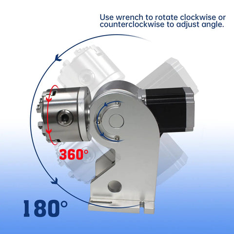 D80 CNC 4th Axis Rotary Chuck For Pro Grade Engraving 80mm Jaw 129mm Center Height 3 Jaws Lathe Fixture 57x57x76mm Stepper Motor Included For Fiber Laser Carving And Metal Marking side view