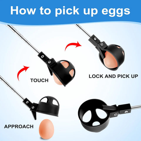Extendable Egg Grabber Tool For Chicken Eggs, Stainless Steel Picker With 15.7 To 76 Inch Adjustable Handle And Non Slip Gloves, Ideal For Coop Nest And Poultry Farm Use, No Bending Hassle