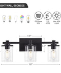 Three Light Black Vanity Light With Clear Glass Shade For Bathroom Living Room Hallway And Bedroom Slick Waterproof Metal Sconce With Modern Vintage Style Fixture, dimensions displayed