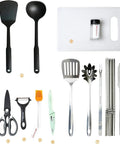 All In One Camping Cooking Utensils Set With 40 Pieces Portable Kitchen Kit For Outdoor Grilling Picnics RV And Car Campers Tent Camping And BBQ Essentials Gear displayed on table