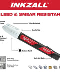 Marker Paint Jobsite Liquid White 48-22-3711 with acrylic nib and anti-roll body, labeled features for construction marking