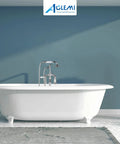 Clawfoot Tub Faucet With Handheld Spray And Spout, Double Lever Bathroom Mixer Tap, Deck Mount Chrome Finish on clawfoot tub