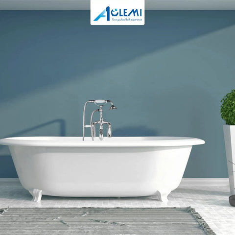 Clawfoot Tub Faucet With Handheld Spray And Spout, Double Lever Bathroom Mixer Tap, Deck Mount Chrome Finish on clawfoot tub
