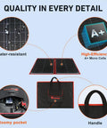 100W Portable Foldable Solar Panel Kit With Separate Controller And Dual USB For RVs Vans Tents And Camping Power Stations Emergency Backup Charge 12V Batteries Monocrystalline Charger showing water-resistant and high-efficiency features.