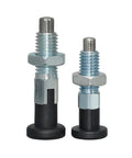 Rugged As Hell Stainless Steel Indexing Plunger With Self Locking Knurled Knob And Slick Return Action For No Nonsense Positioning showing two sizes.