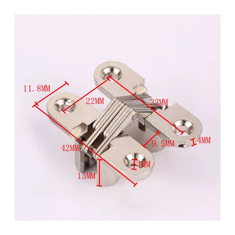 Slick Hidden Barrel Cross Door Hinges Set Four Piece Small Silver Concealed Cabinet And Jewelry Box Hinges With 180 Degree Folding And Smooth Bearing
