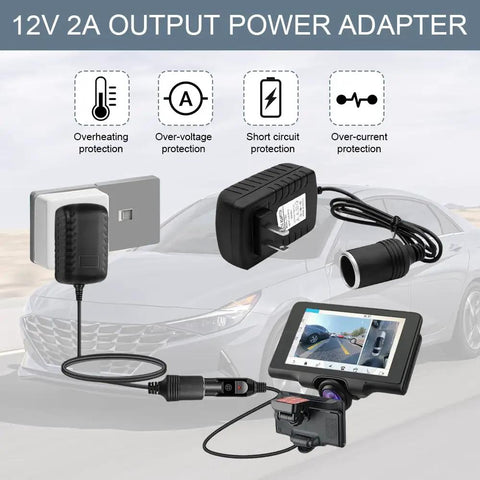 Solid AC To DC Converter 100 To 240V To 12V Car Cigarette Lighter Socket Adapter With Silent Cooling For Inflator Portable Vehicle Power Supply Plug And Go Travel Accessory Up To 24W with protective features and connection cables.
