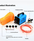 Heavy Duty JY-16M Pneumatic Wire Crimping Tool With Rock Solid 2.3 Ton Force For Fast Terminal Pressing And Secure Electrical Connections Compact Bench Mounted Design For Easy Workshop Use components including foot switch and pressure regulating valve.