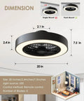 Enclosed Ceiling Fan With Lights Remote Control Low Profile Gray 20 Inch 6 Speeds Memory Mode Dimmable LED Three Color Lighting