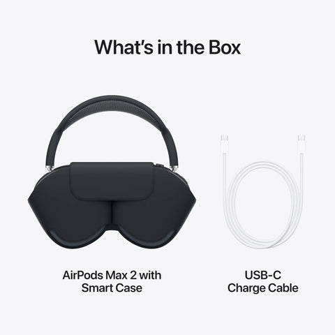 AirPods Max 2 Wireless Over Ear Headphones With Active Noise Cancellation Adaptive Audio Personalized Spatial Audio Live Translation Bluetooth H2 Chip Boss Level Bass Crisp Mids And Highs Midnight in smart case with USB-C cable