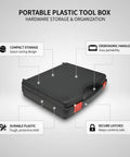 Grab And Go Hardware Organizer Portable Black Plastic Tool Box With Strong Carry Handle, ergonomic design, secure latches