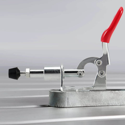 Side view of 20 Pack Adjustable Toggle Clamps 301AM, Push Pull Quick Release Toggle Clamp For Woodworking And Welding on a metal surface