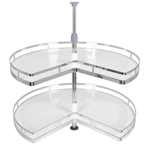 Two Tier Blind Corner Cabinet Kidney Lazy Susan With Adjustable Height Chrome Finish For Base Cabinets