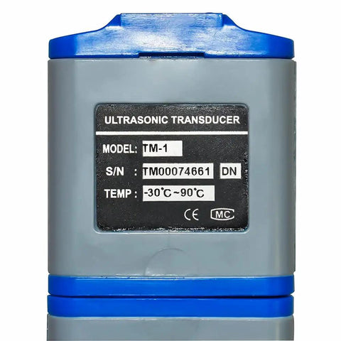 Back view of Digital Ultrasonic Flow Meter For Liquids TUF-2000B with model label showing serial number and temperature range.