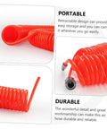 Heavy Duty Coiled Pneumatic Air Hose Reel That Retracts Like Magic To Tidy Up Workshop Messes Real Fast Plus Fits Most Standard Compressor Tools Like A Dream With Flexible Spiral Tube And Easy Plug Connections For Top Notch Airflow, red coiled hose
