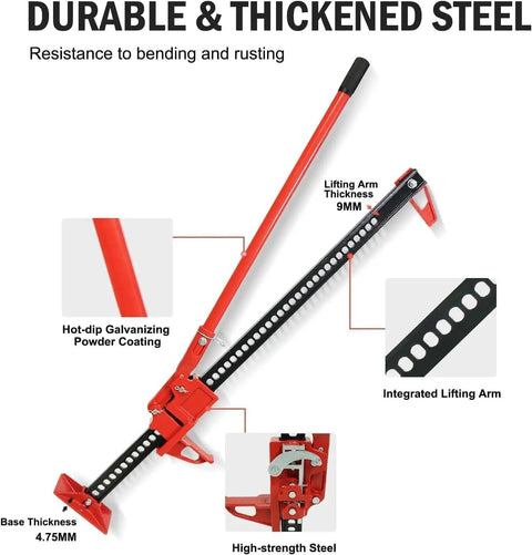 48 Inch Ratcheting Off Road Utility Jack With 7000 Lb Capacity For Tractors And Trucks, heavy duty steel construction details