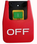 Heavy Hitter Industrial Electromagnetic Push Button Switch With Safety Emergency Cover For Table Saws And Planers Pro Shop Grade 120V 16A, red emergency stop switch with green paddle.