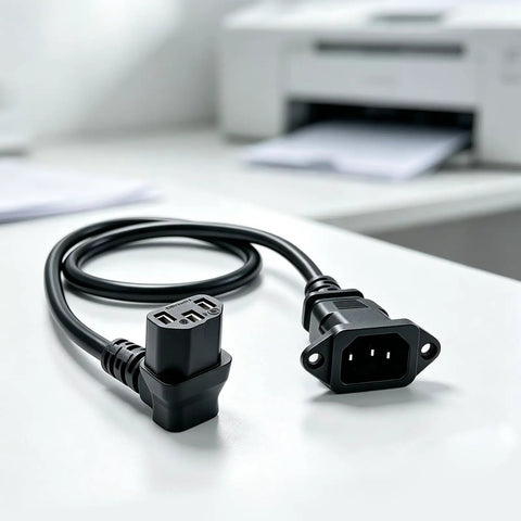 IEC C14 To C13 Power Extension Cable, Right Angle C90 Design, 60 Cm Panel Mount Cord, Solid Copper Core, Smooth Rig Routing, Knockout Solution For Cabinets And Server Workstations.