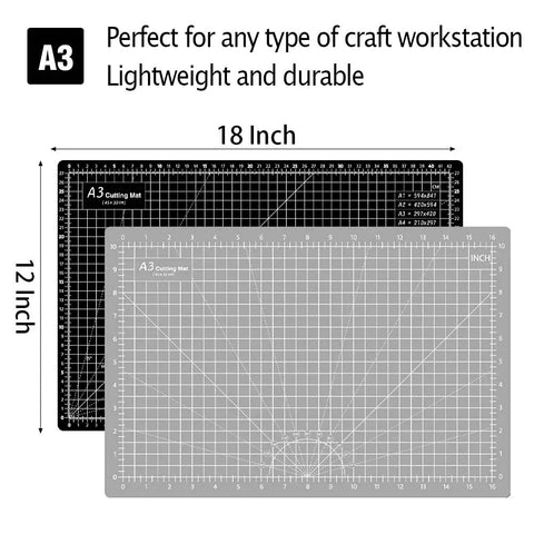 Thickened Pro Grade Self Healing Cutting Mat 18x12 Inches Double Sided 5 Ply Rotary Cutting And Sewing Surface Grey Black