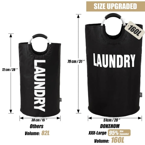 160L XXL Collapsible Laundry Basket With Aluminum Handle And Soft Grip Waterproof 600D Oxford Double Layer Laundry Bag comparison