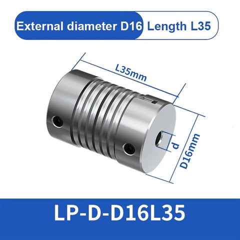 Premium Zinc Alloy Spring Shaft Coupling connects motor shafts to rotary encoders, D16 Bore size, 35mm length