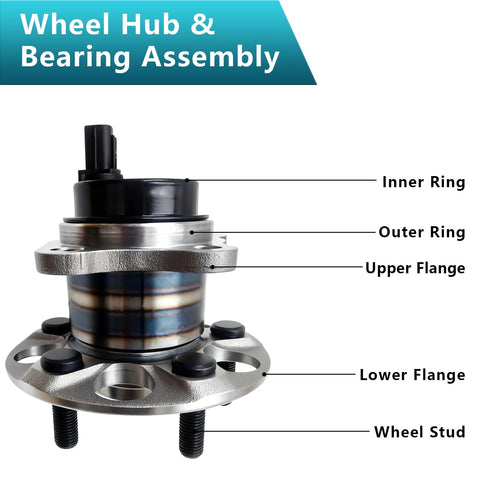 Beefed Up Rear Wheel Bearing Hub Assembly 512505 2 Pack For Toyota Prius 2010-2015 with labeled parts including flanges and wheel stud