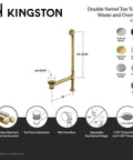 Slick Polished Nickel Bathtub Drain With Smart Double Swivel Toe Touch Waste And Overflow Assembly, 24-13/16 inch, solid brass.