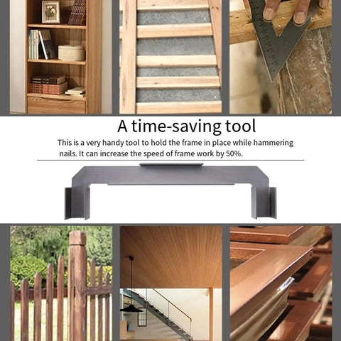 16 Inch Right Angle Woodworking Clamp And Framing Jig Adjustable Carpenter Clamping Fixture For Panel Alignment Nail Tight Wood Joints showing robust steel frame, precision jig in use.